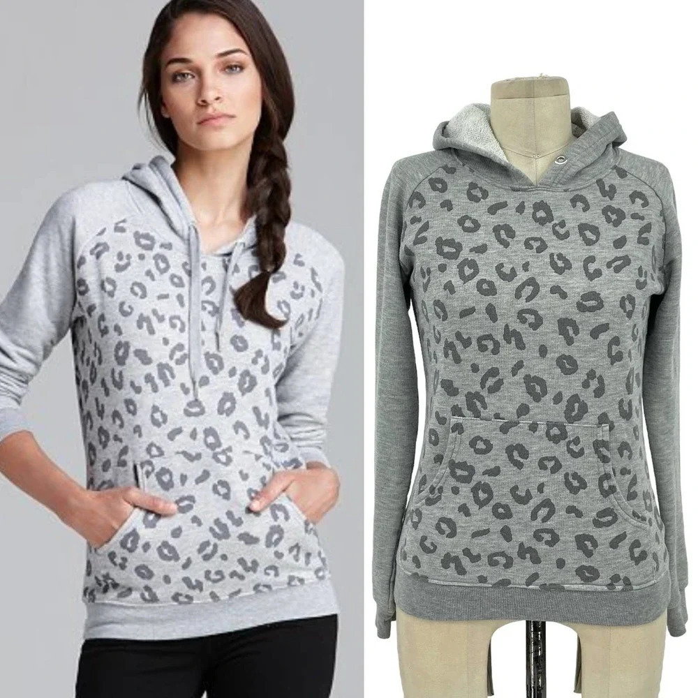 Zoe Karssen All Over Leopard Print Hoodie Heather‎ Gray Size XS